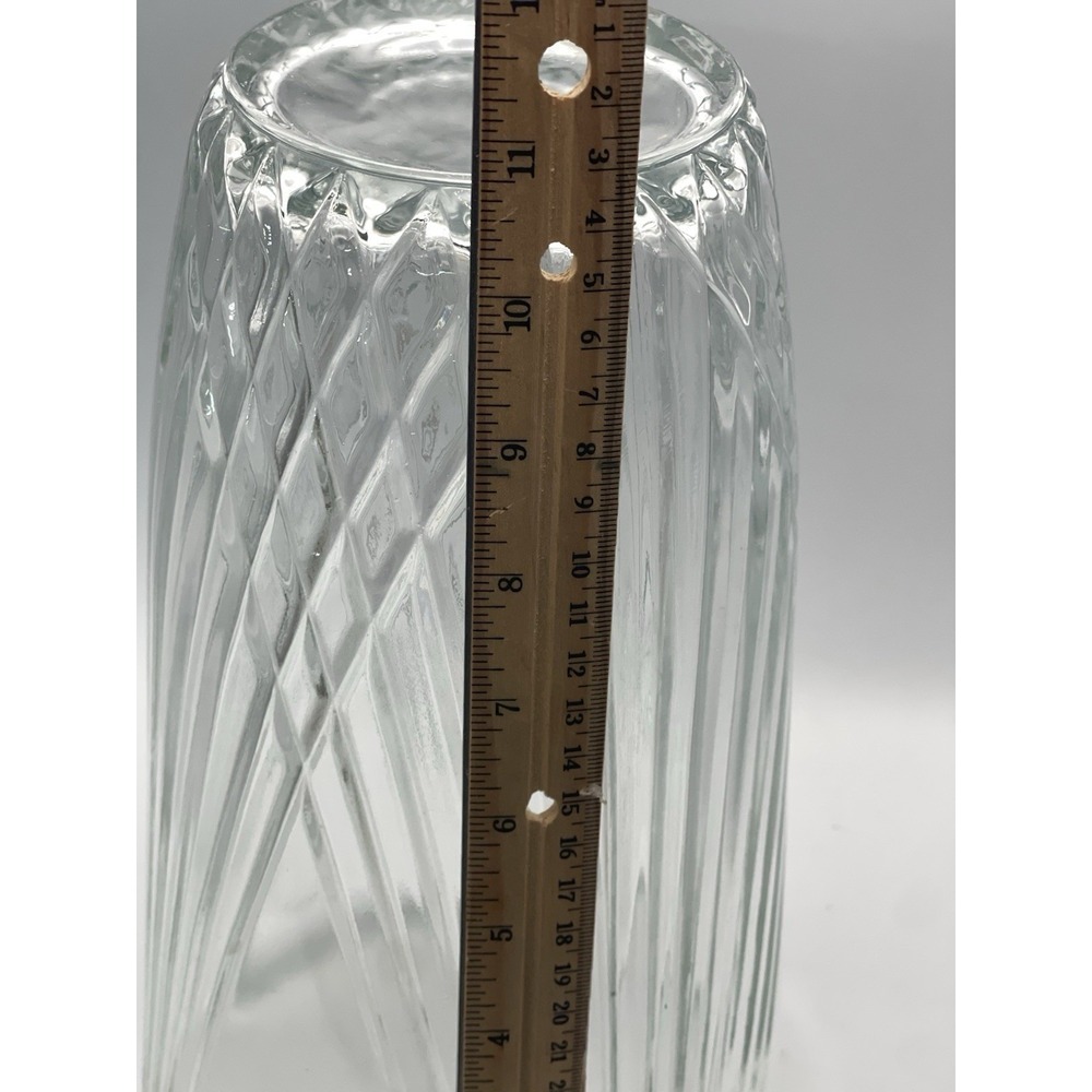 Modern Clear Ribbed Glass Vase Handkerchief Rim Diamond Base 8 Inch - Picture 6 of 8